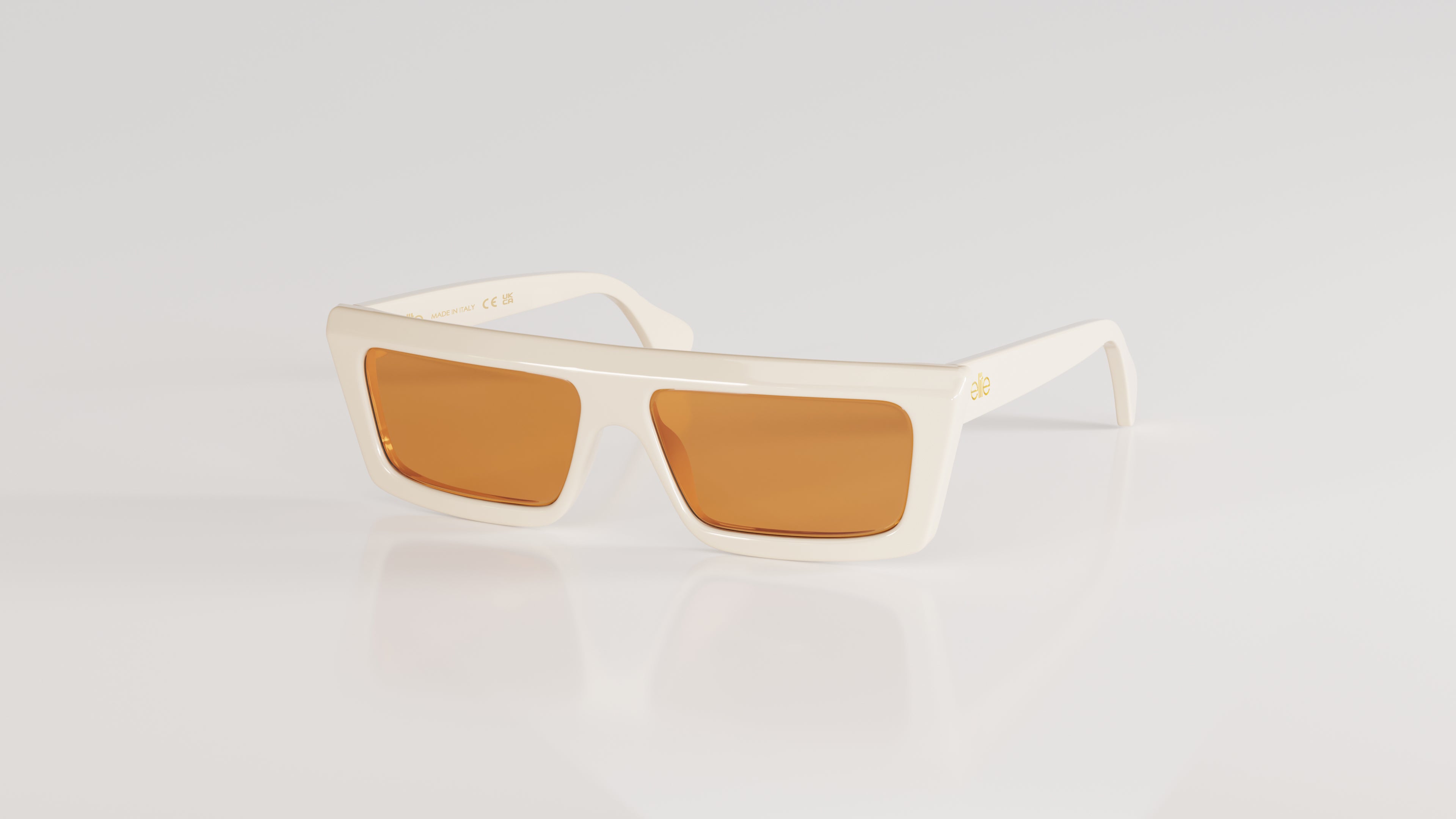 Valentin#Color_Montatura Bianco Lucido con Lente Marrone + Flash Oro