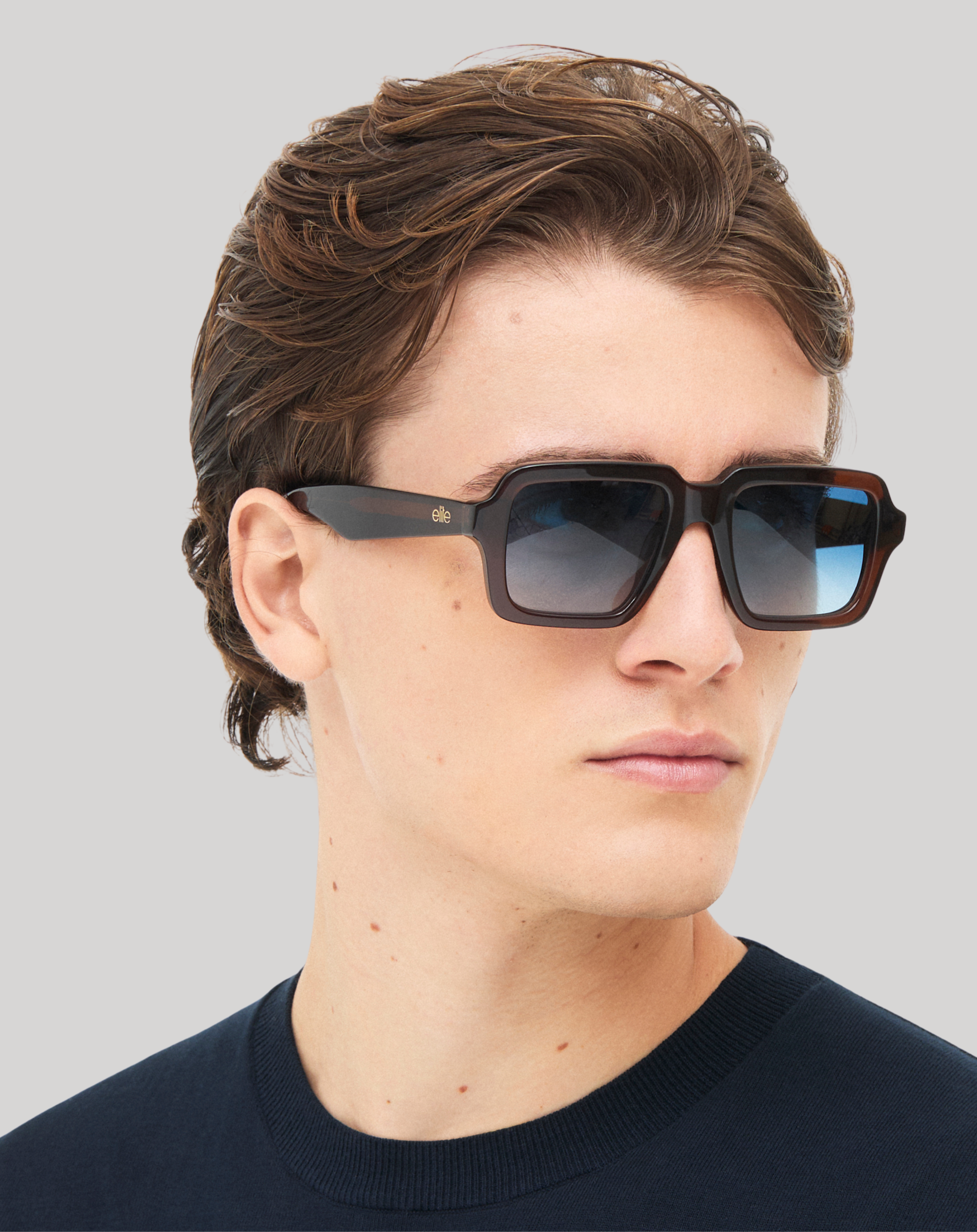 James#Color_Montatura Marrone Lucido con Lente Blu Deg